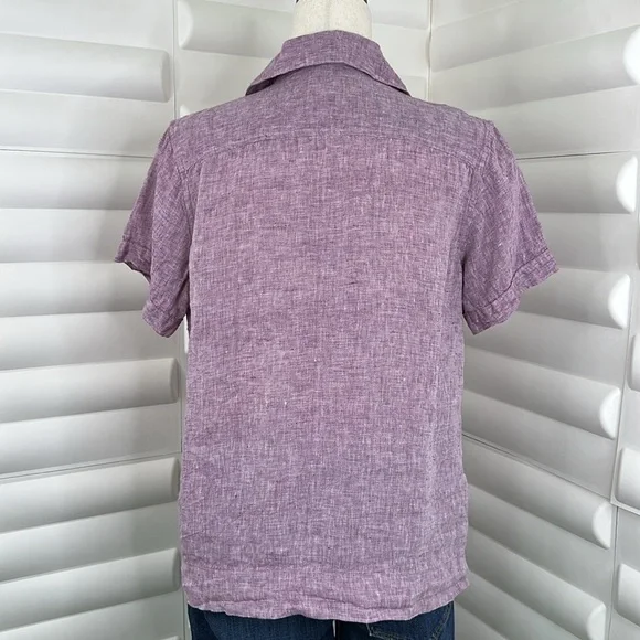 L.L. Bean Purple Linen Short Sleeve Button Down Shirt - Picture 4 of 6